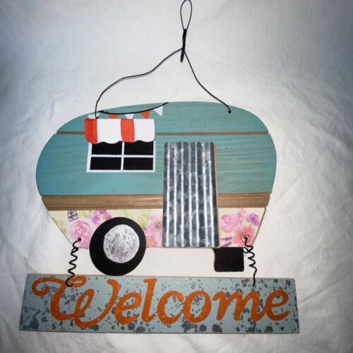 "Camper vintage camper camper cartello in legno rustico rimorchio di benvenuto portico giardino porta 10"" x 9" - Foto 1 di 3
