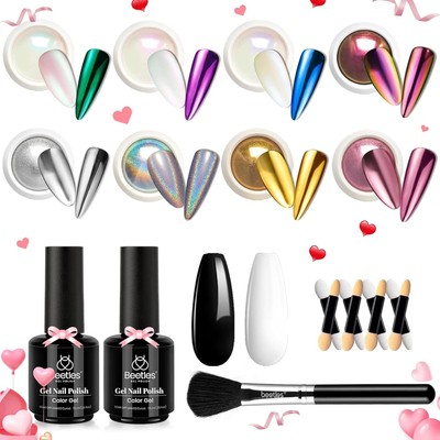 Beetles Metallic Chrome Nail Powder Kit Black White Colors Gel Polish A-004 