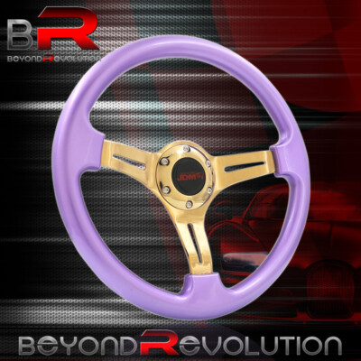 350mm Gold Steel Spokes Universal Purple Steering Wheel +Horn Button