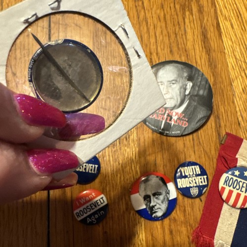 6 FDR ROOSEVELT Campaign Buttons Pin For Humanity- Garner-Carry On&Maryland Also - Picture 4 of 13