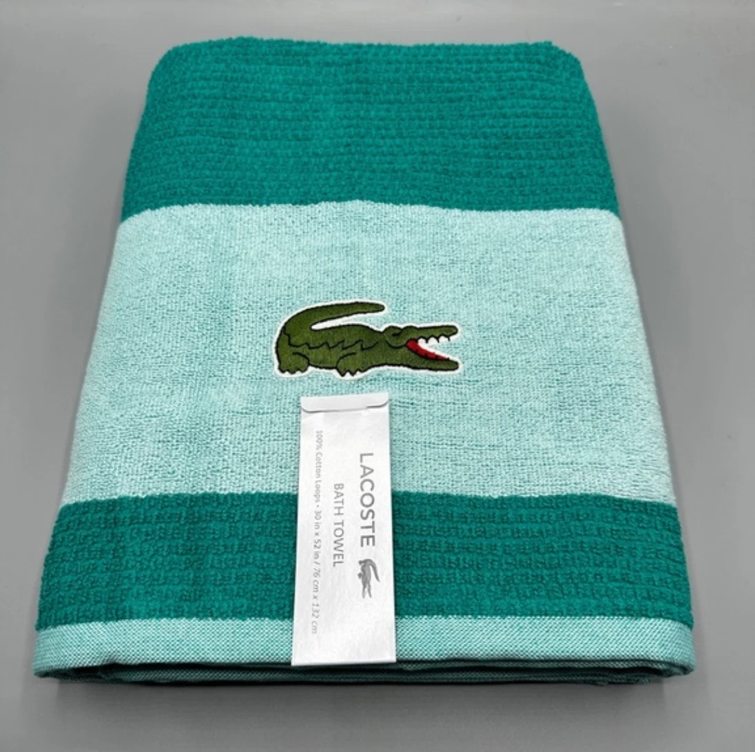 (SET OF 4) Lacoste Logo Bath Towel 100% Cotton 30x52 Teal