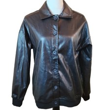 Kenzie Francesca Nwt Vegan Leather Jacket Womens Small Black Moto Button Up $96