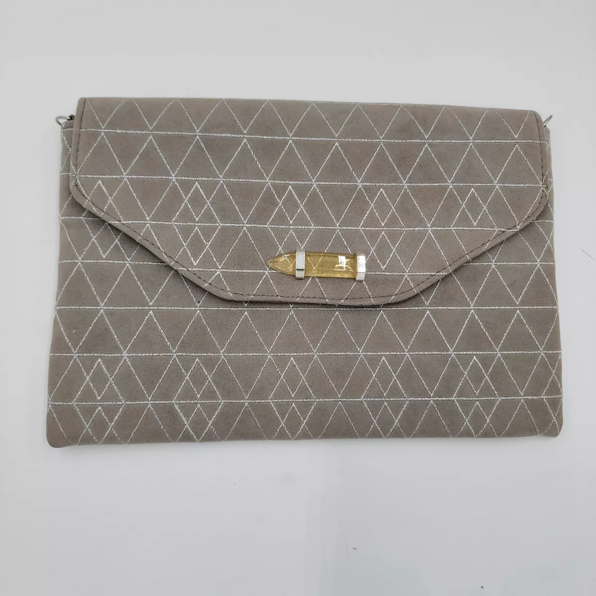 Stella Dot Always By Your Side Grey Silver Geometric Faux Suede Clutch Handbag