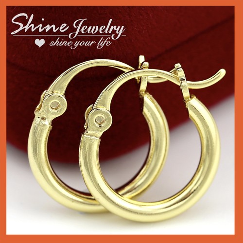 9K YELLOW WHITE ROSE GOLD GF MEN LADY GIRL PLAIN ROUND HOOP EARRINGS SLEEPER NEW - Picture 3 of 17