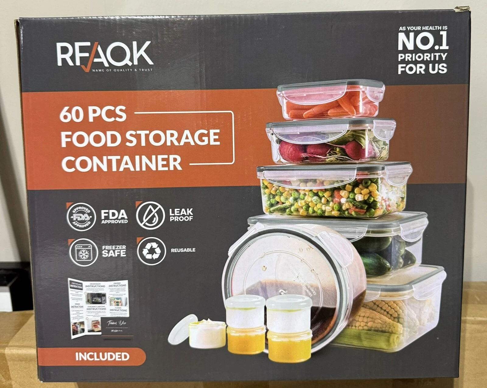 60-Piece Large Food Storage Containers Set Leakproof BPA-Free Plastic Snap Lid