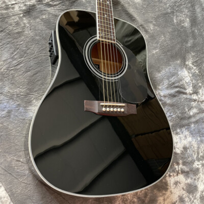Black D35 Solid Spruce Top Acoustic Electric Guitar 6String Rosewood Fingerboard