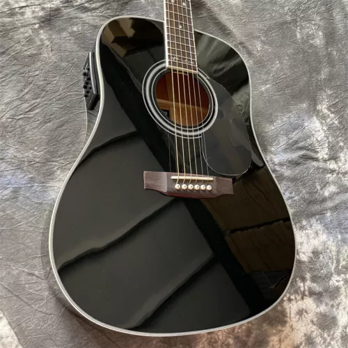 Black D35 Solid Spruce Top Acoustic Electric Guitar 6String Rosewood Fingerboard