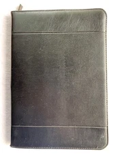 Leed’s Portfolio Padfolio Notebook Cover Black Faux Leather Zip Around 10 X 13”
