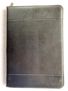 Leed’s Portfolio Padfolio Notebook Cover Black Faux Leather Zip Around 10 X 13”