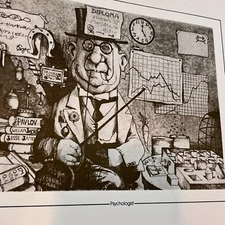 Charles Bragg Vtg Print Psychologist Dr Medicine Pavlov Sardonic Book Plate Art 