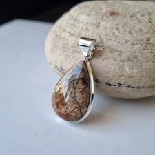 Natural Mexican Bird Eye Gemstone Pendant 925 Sterling Silver Boho PendantPG4673