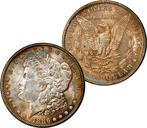 1886 MORGAN DOLLAR SILVER COIN HIGH MINT STATE ORIGINAL TONED UNCIRCULATED BU - Picture 1 of 3