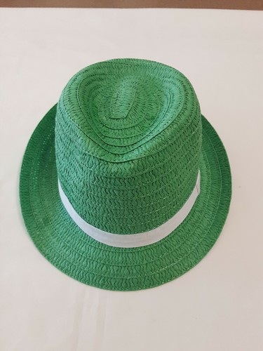 Girls Green Fedora Hat W/White Band For 