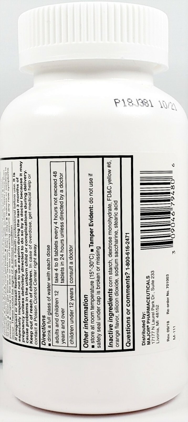 Major Aspirin Low Dose 81mg Chewable Tablets 1000ct Expiration 042025
