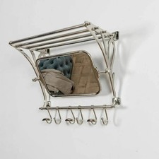 Antique Style Hall Luggage Train Wall Mounted Rack Mirror Shelf Hooks Rack