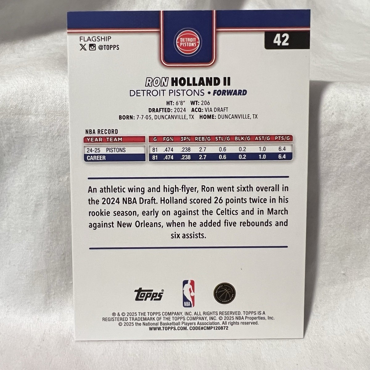 2025-26 Topps Basketball Ron Holland II #42 Sand Glitter/Pistons