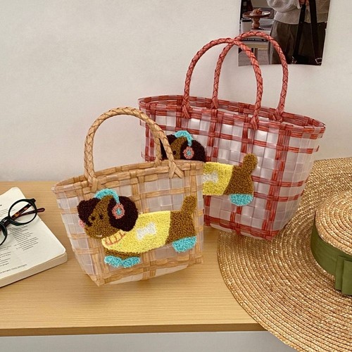 Puppy Woven Handbag Large Capacity Beach Bag New Jelly Bag Summer - Picture 3 of 13