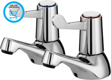 Pair of Modern Chrome Brass Basin Taps - Hot & Cold Lever Taps with Ceramic Cart
