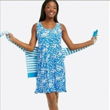 Draper James S/M Ruffle Nightie in Blue Shadow Floral Ruffle Hem Buttery Soft