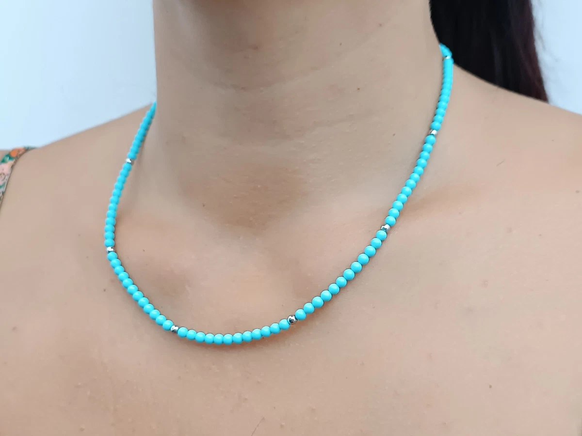 Collier Vintage En Turquoise, Pendentif Avec Inclusions De Pierre Semi-précieuse - 60 Cm