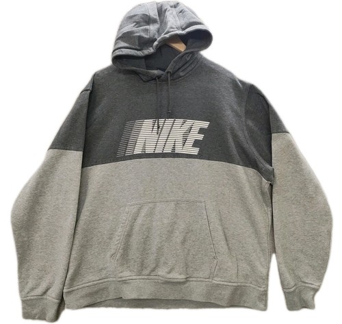 Nike Hoodie Men Size 2xl Thick Warm Sweatshirt Grey Spellout Color Block Workout