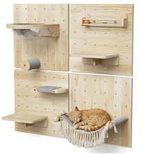 Cat Wall Furniture- Wall-Mounted Modular Wooden Boards w/ 7 Moveable Accessories