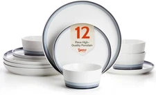 12 Piece Dinnerware Sets for 4 - Porcelain Plates and Bowls Set - Scratch Resist