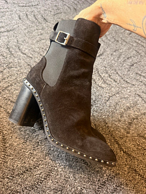 rag & bone Damen Stiefeletten Wildleder schwarz Blockabsatz, Schnalle, Nieten 39