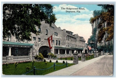c1950 The Ridgewood Hotel Restaurant Entrance Building Road Daytona FL Postcard