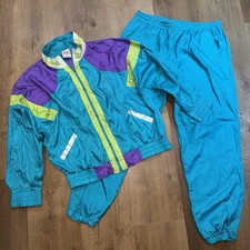 Vintage 80s 90s Track Suit Windbreaker Jacket Pants Nylon Colorblock Womens XL