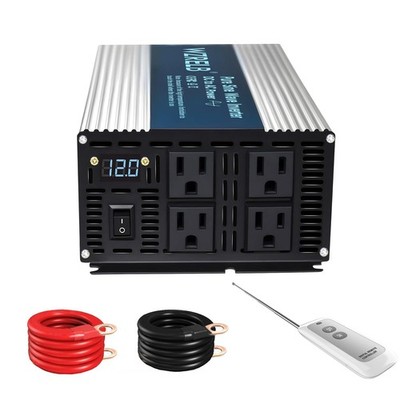 2000W Pure Sine Wave Power Inverter 12V DC to 120VAC Camp remote 4AC US Sockets