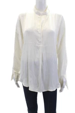 Elie Tahari Women's Round Neck Long Sleeves Quarter Button Blouse Beige Size M