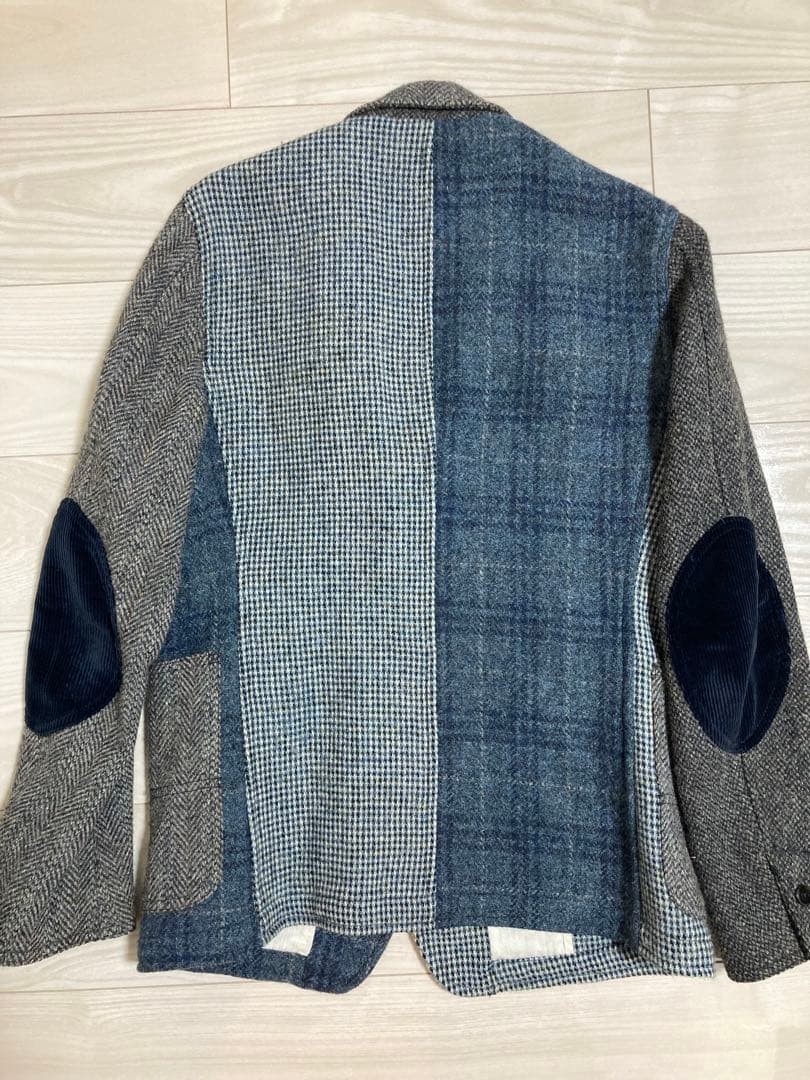 Harris Tweed Patchwork Tailored Jacket S Blue Elb… - image 3