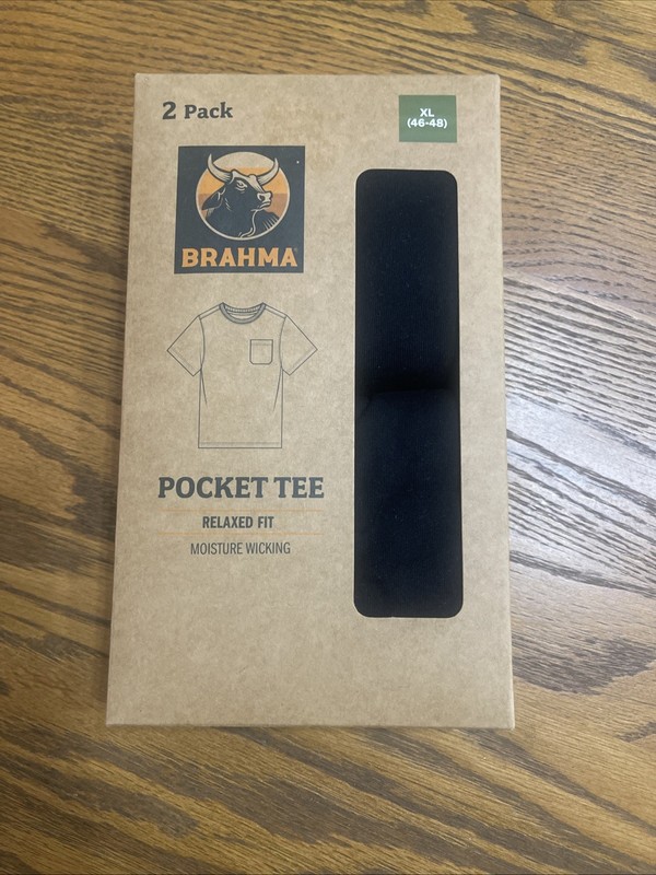 Brahma Men’s 2 Pack Moisture Wicking Relaxed Fit  Pocket T-Shirts XL Black NWT