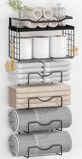 Wall Mounted Towel Rack 6 Tier Bathroom Towel Holder w Floating Shelves