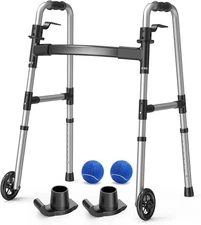 Folding Walker with 2 Precut Tennis Balls, 5" Wheels Lightweight Walkers for ...