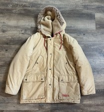 Vintage Yamaha Parka Jacket Coat Mens L Beige Hooded Embroidered Logo