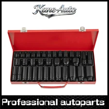 35PCS 1/2" Deep Impact Socket Set Drive 6 Point Metric Garage Tool  8 - 32mm