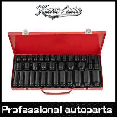 35PCS 1/2'' Deep Impact Socket Set Drive 6 Point Metric Garage Tool  8 - 32mm