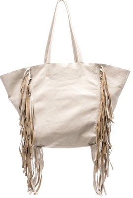 Cleobella Hendrix White Leather Fringe Large Boho Hippie Tote Bag 22 Wx13 Hx6 D