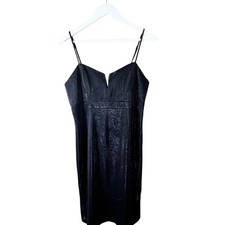 Bardot Black Metallic V Neck Spaghetti Strap Sheath Dress NEW US 10 L Party Date