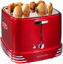 Nostalgia 4 Slot Hot Dog and Bun Toaster with Mini Tongs, Hot Dog Toaster Works 