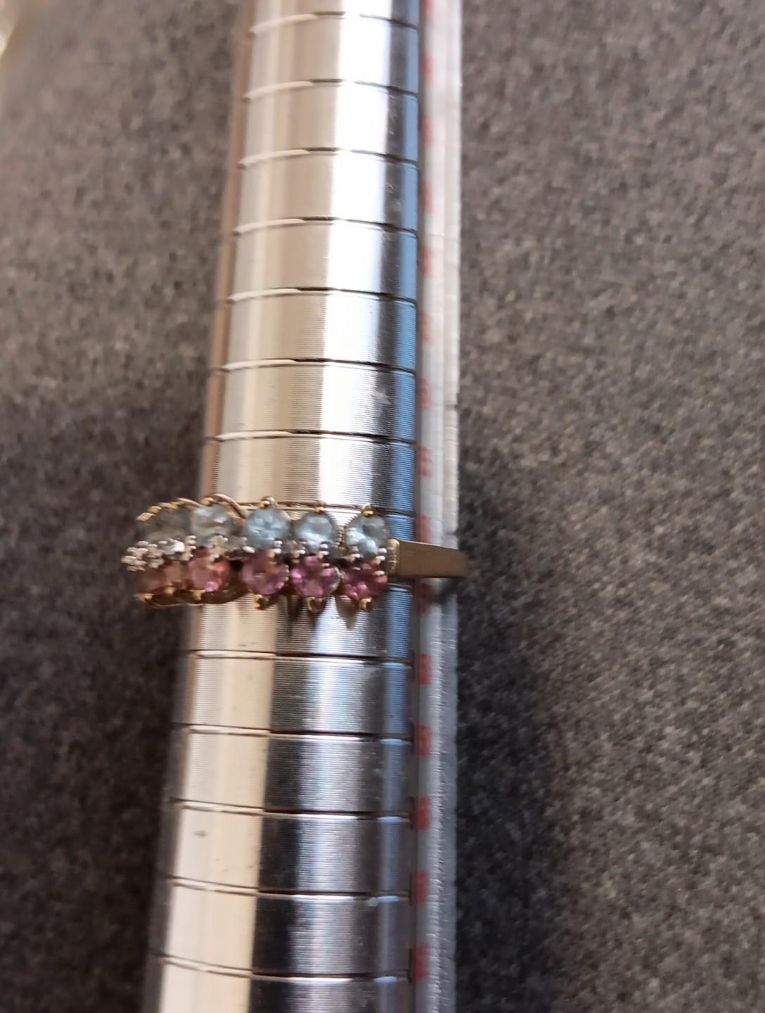 Solid 10k Gold Ring Lab Created Pink Sapphire & D… - image 2