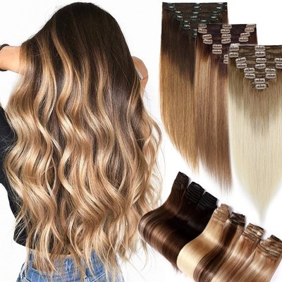 8 Pieces Full Head Clip In Virgin Remy Human Hair Extensions Double Single Wefts