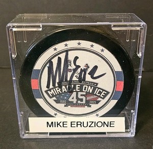MIKE ERUZIONE Autographed 1980 "Miracle On Ice" 45th anniversary puck 