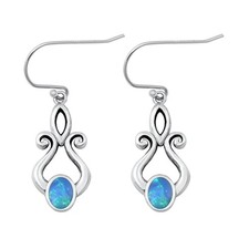 Sterling Silver Cute Blue Synthetic Opal Celtic Hook Fashion Earrings .925 New