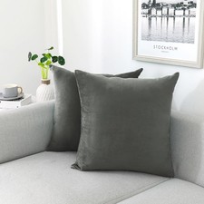 Decorative Throw Pillow Covers Velvet 24x24 Inch Dark Grey Pack of 2 Cushion ...