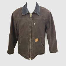 Carhartt Men's Brown Duck Chore Work Jacket Full Zip Men's Small Distressed