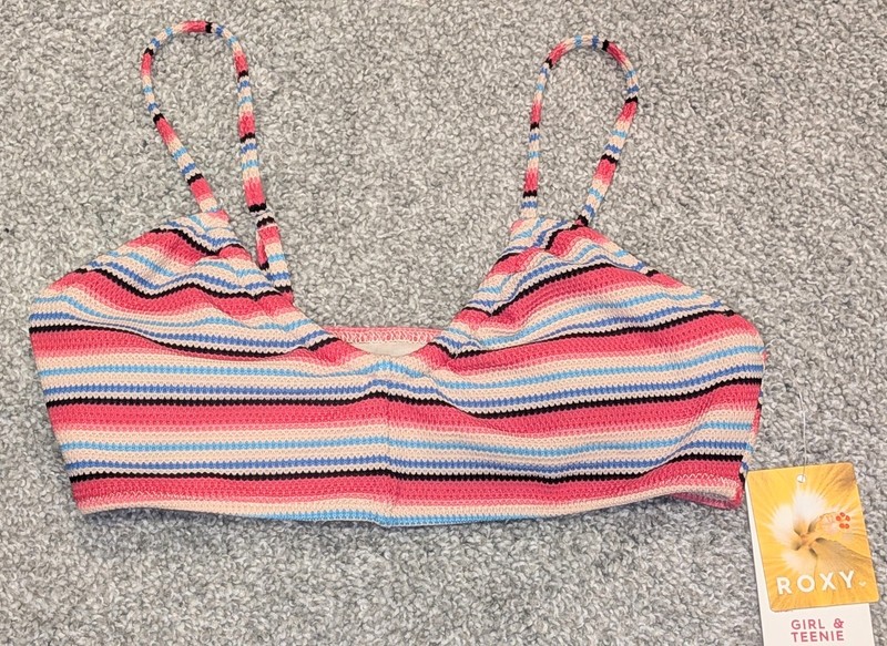 NWT, Roxy Girl, multicolor striped, UPF 50, Swim top – little girls Size 14