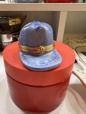 Limoges France Blue Hat Trinket Box Peint Main Hand Painted Porcelain
